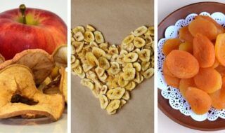 maçã, banana e damasco desidratados